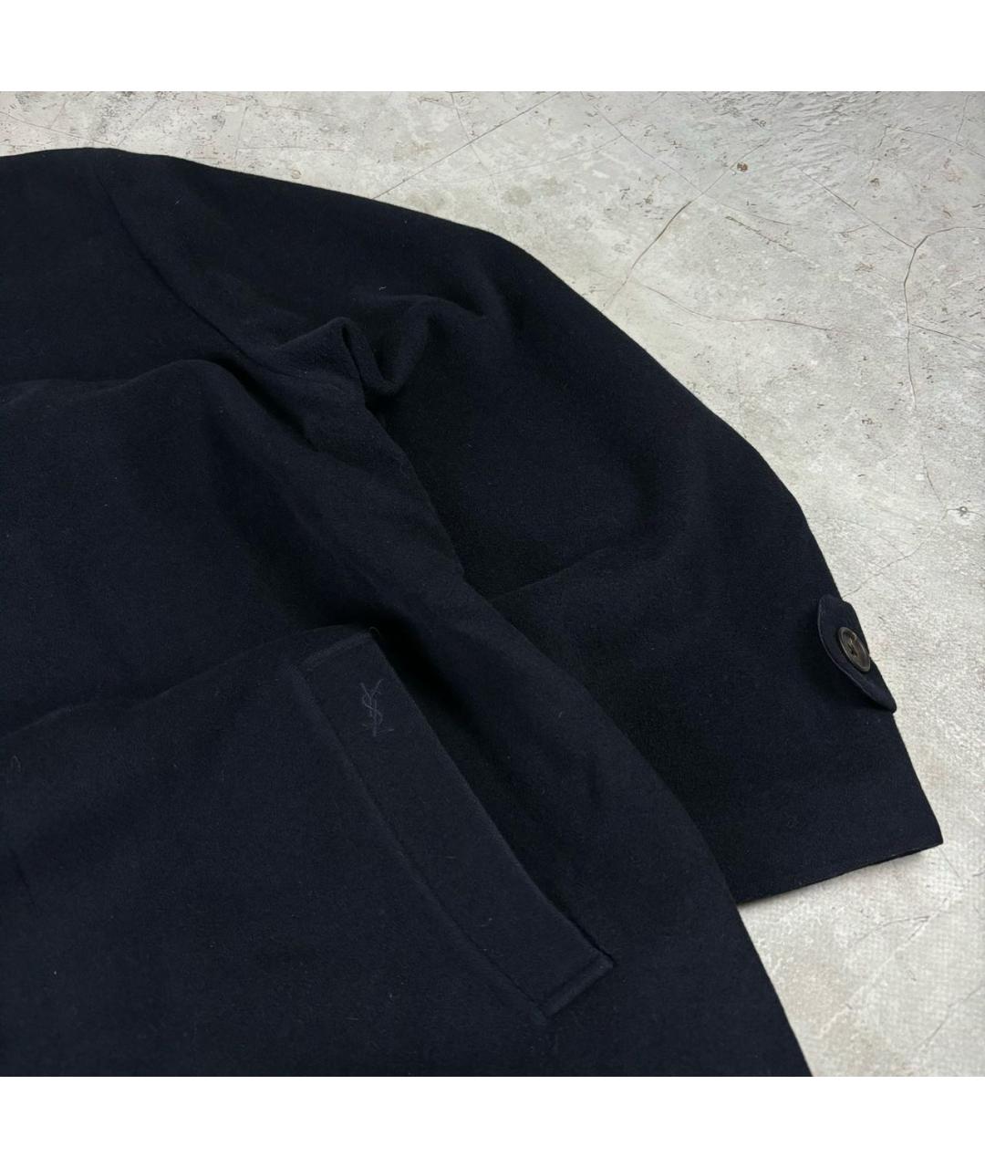 SAINT LAURENT Темно-синее шерстяное пальто, фото 4