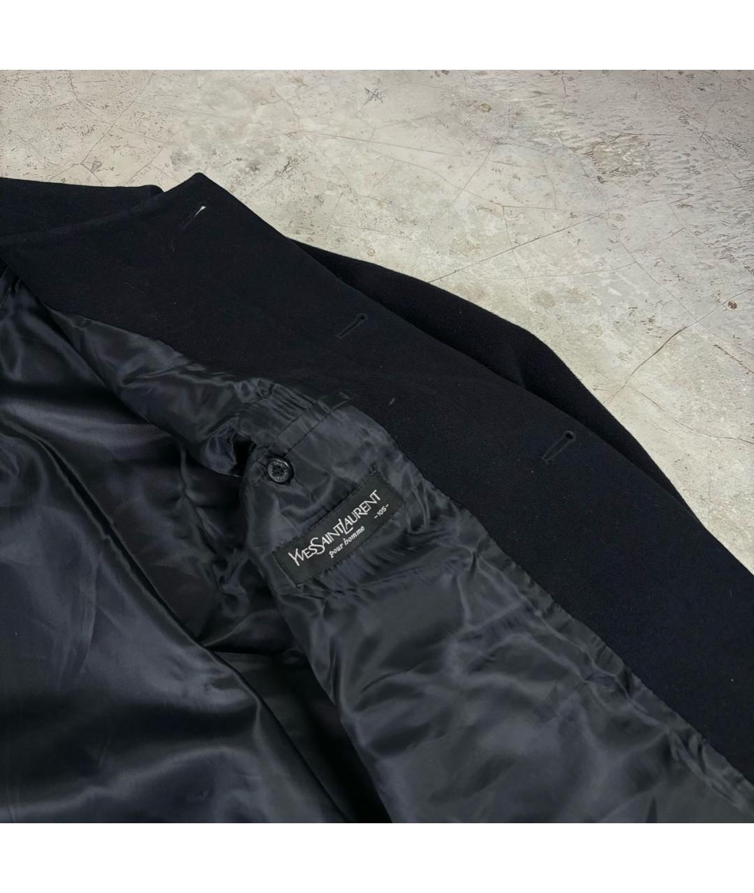 SAINT LAURENT Темно-синее шерстяное пальто, фото 6