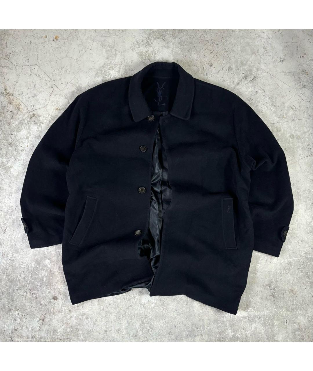 SAINT LAURENT Темно-синее шерстяное пальто, фото 7