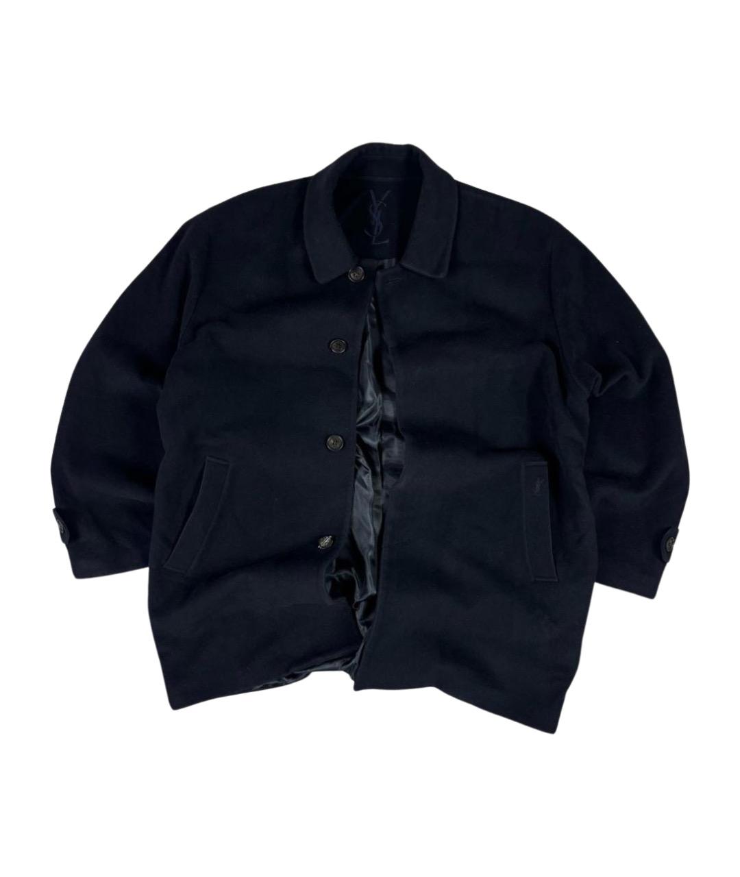 SAINT LAURENT Темно-синее шерстяное пальто, фото 1