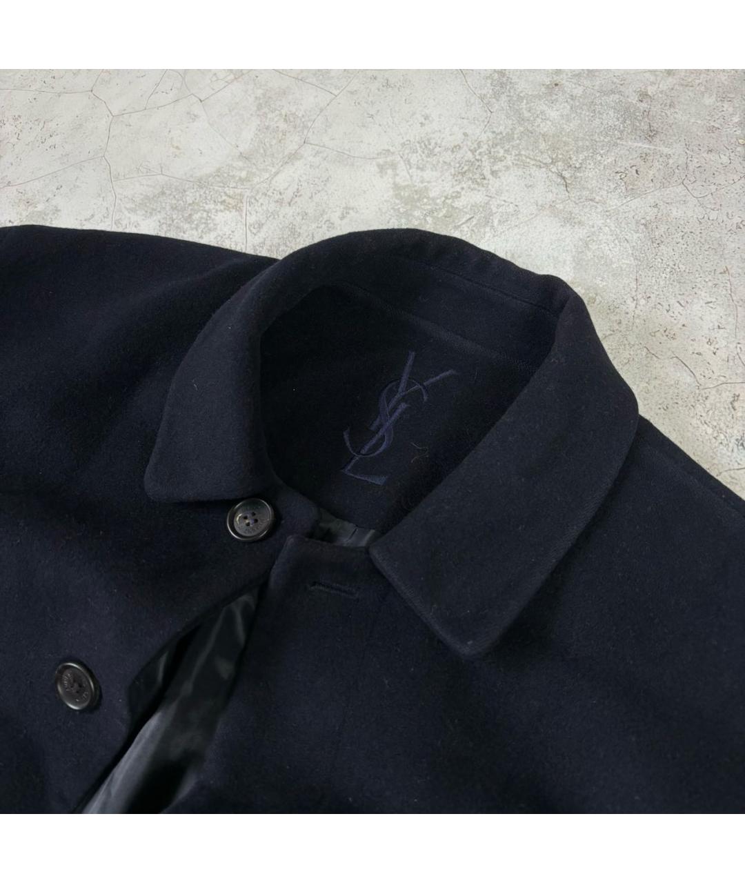 SAINT LAURENT Темно-синее шерстяное пальто, фото 3