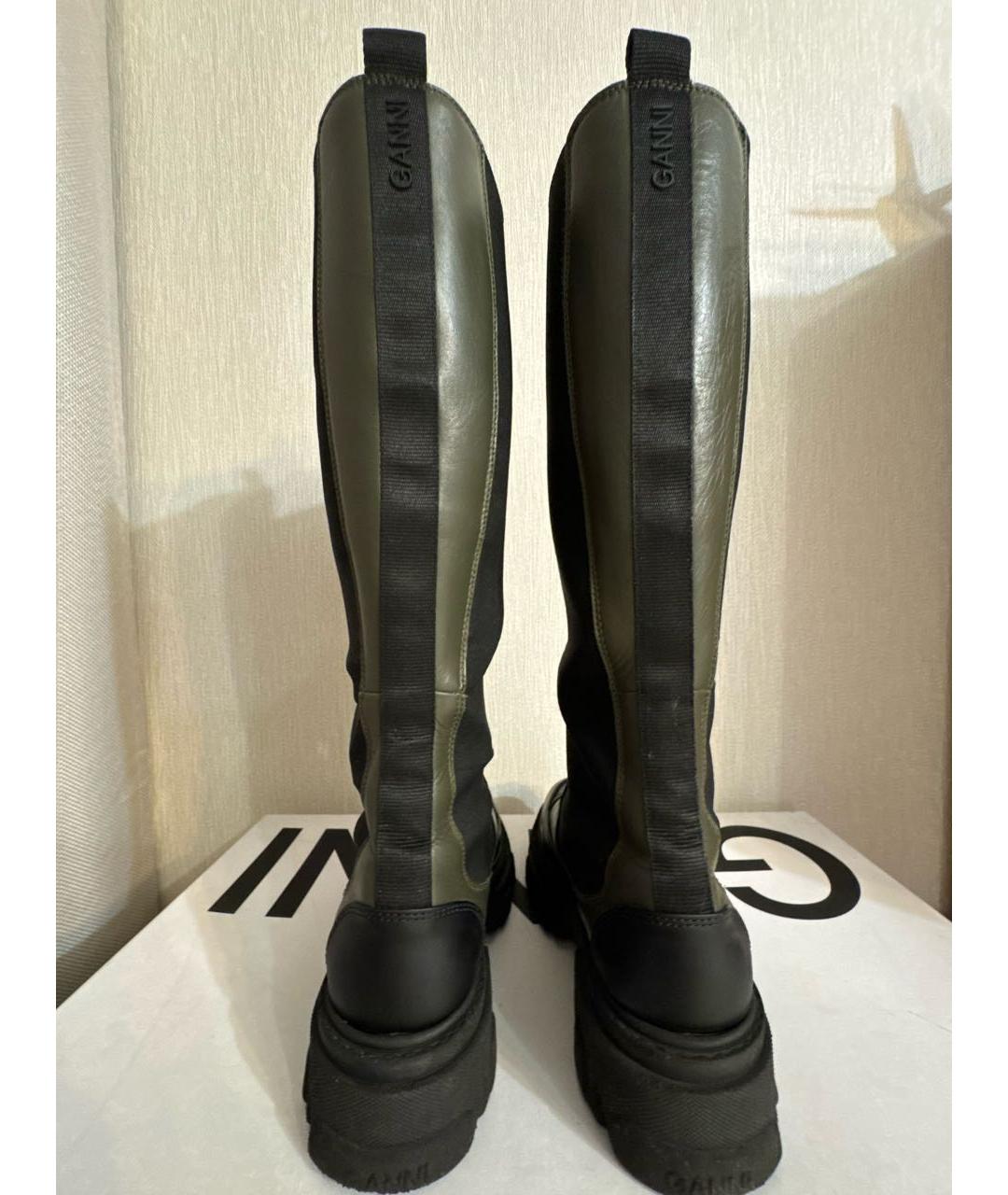 GANNI Хаки кожаные сапоги, фото 4