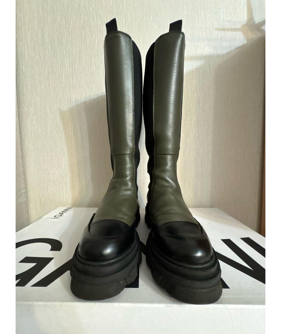 GANNI Хаки кожаные сапоги, фото 2