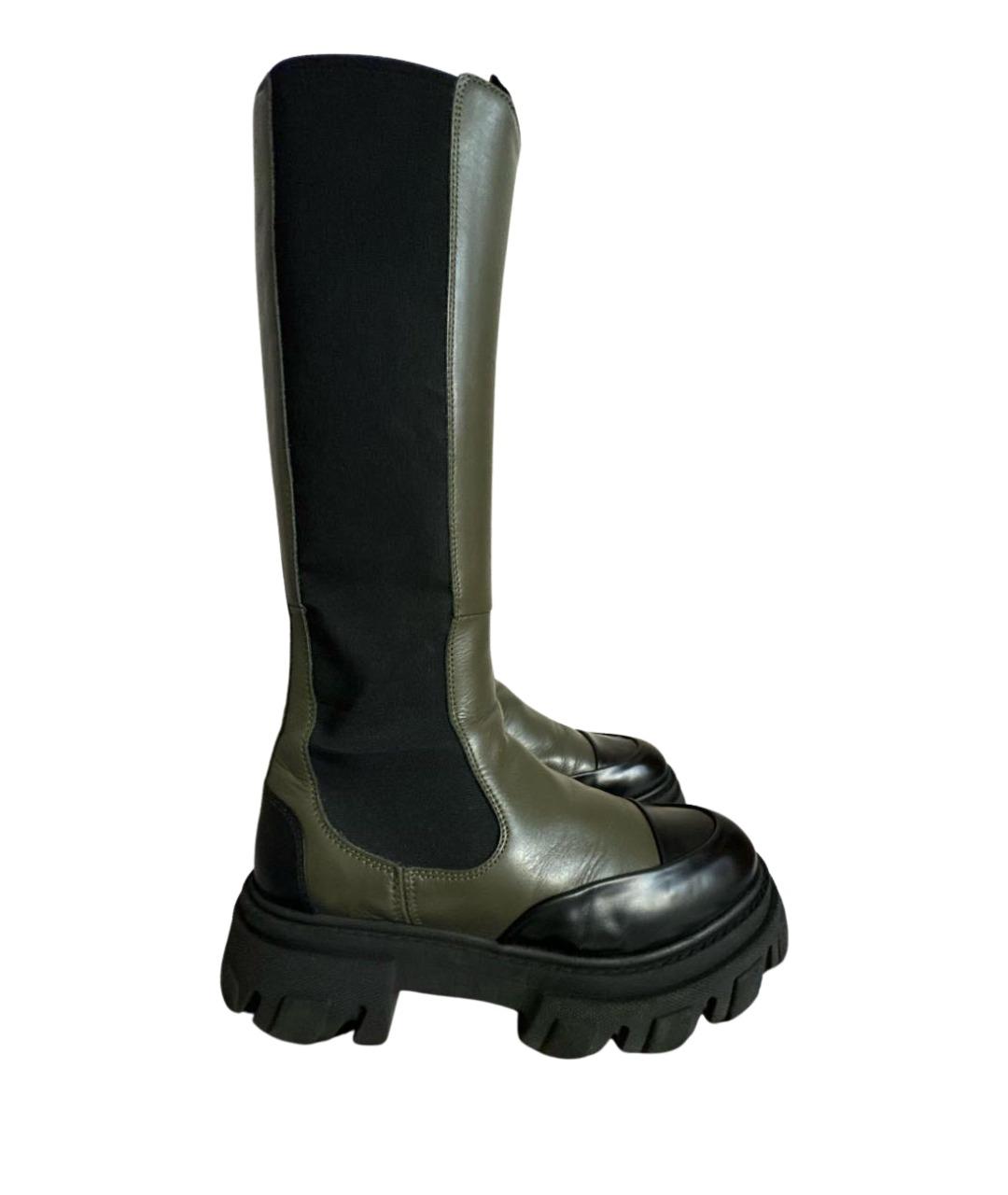 GANNI Хаки кожаные сапоги, фото 1