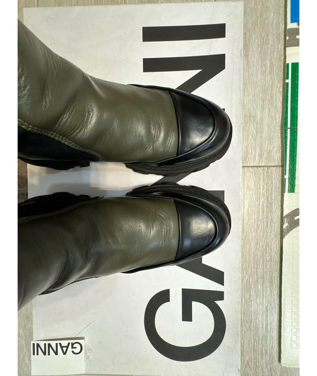 GANNI Хаки кожаные сапоги, фото 3