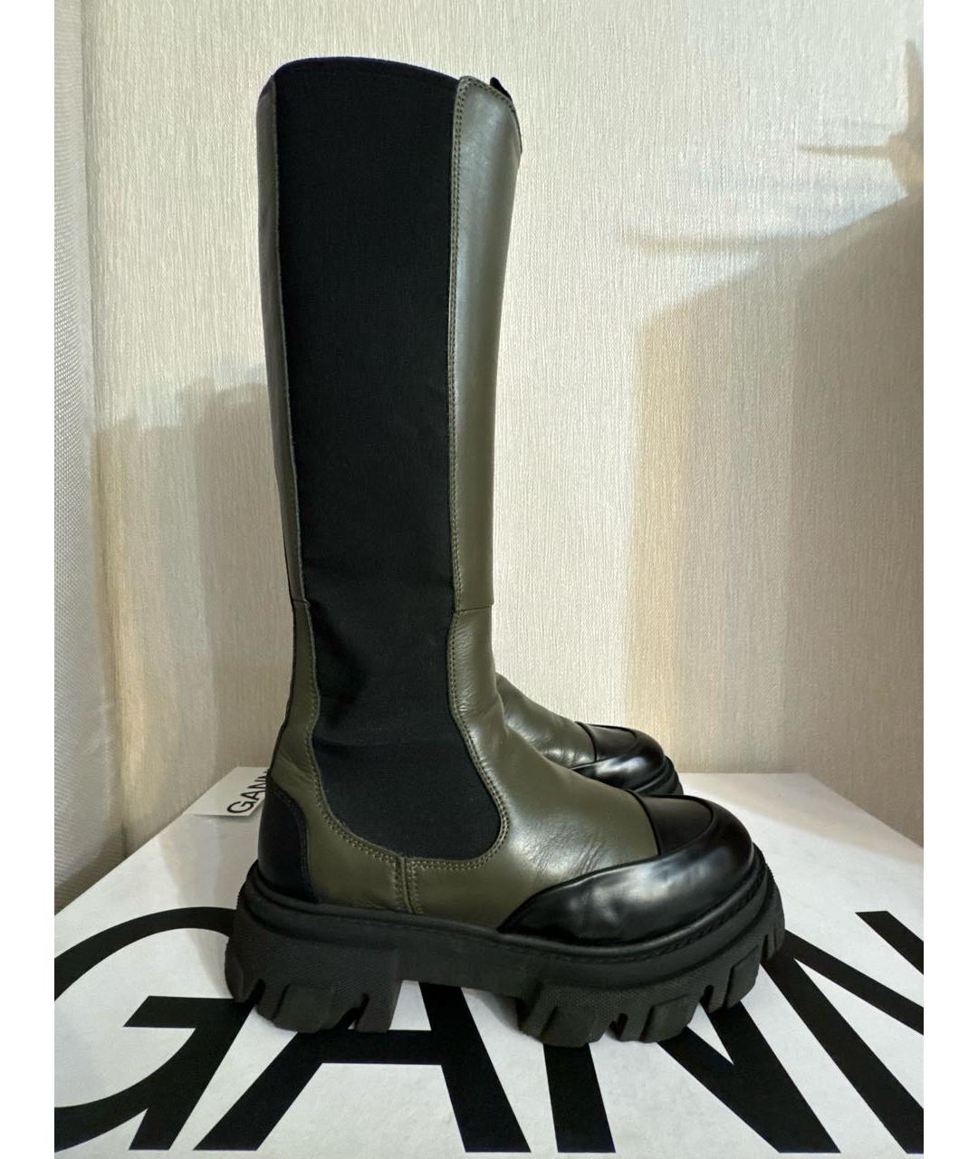 GANNI Хаки кожаные сапоги, фото 5