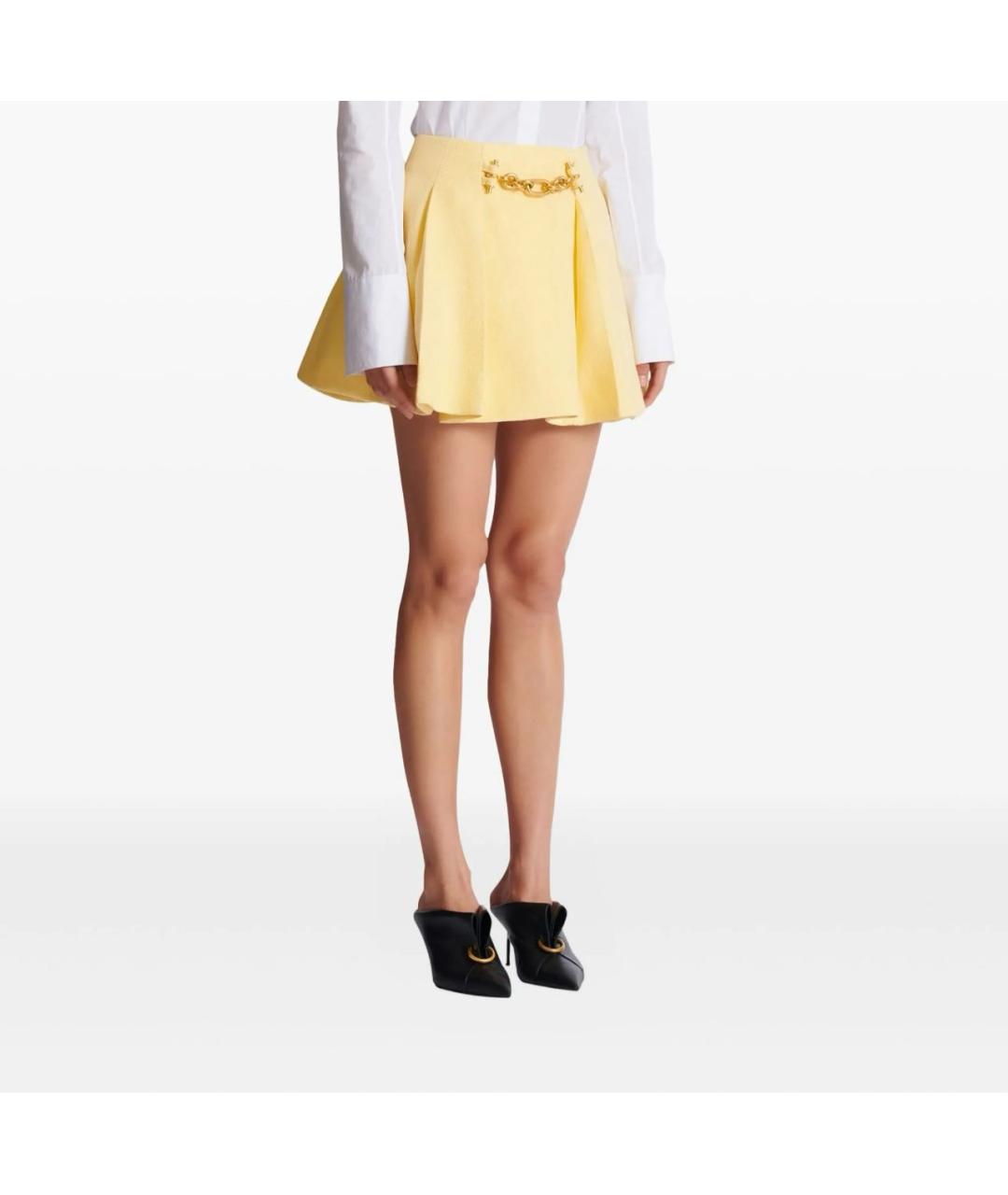 BALMAIN Желтая вискозная юбка мини, фото 4