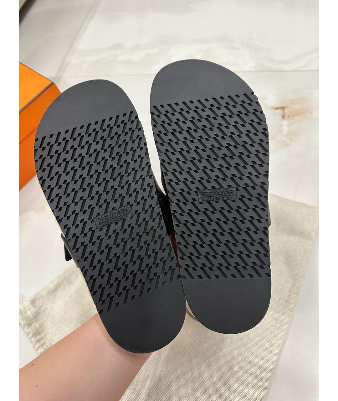 HERMES Черные шлепанцы, фото 5