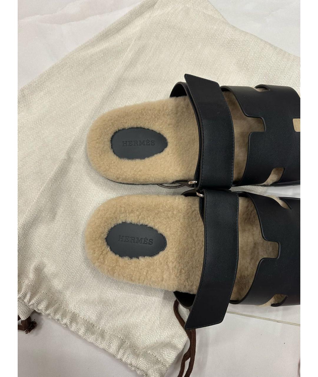 HERMES Черные шлепанцы, фото 4