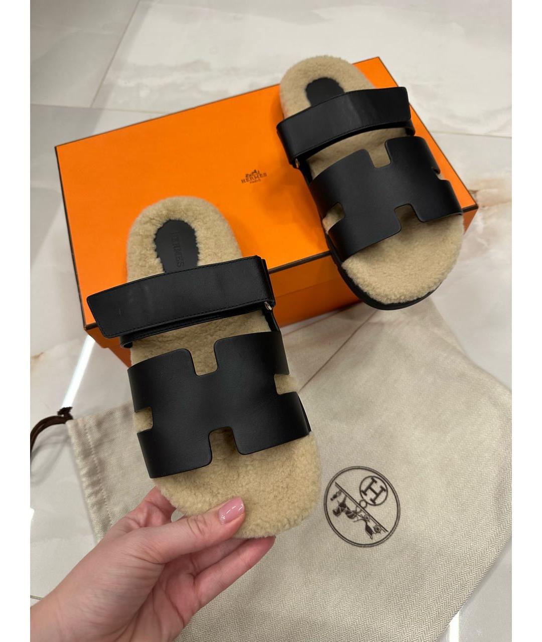 HERMES Черные шлепанцы, фото 2
