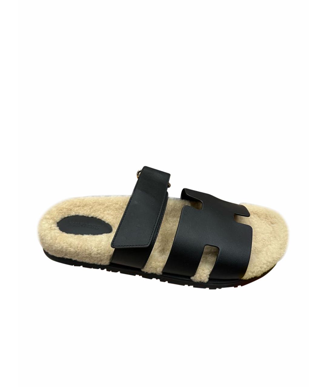 HERMES Черные шлепанцы, фото 1