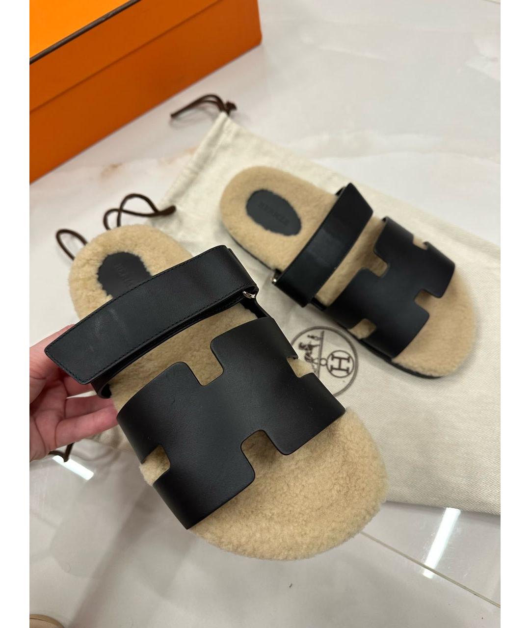 HERMES Черные шлепанцы, фото 8