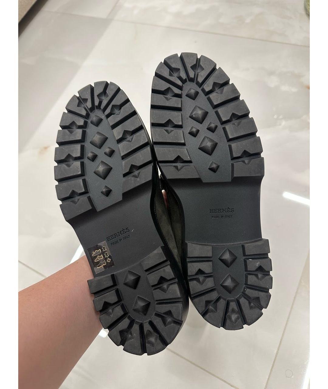 HERMES Хаки замшевые лоферы, фото 4