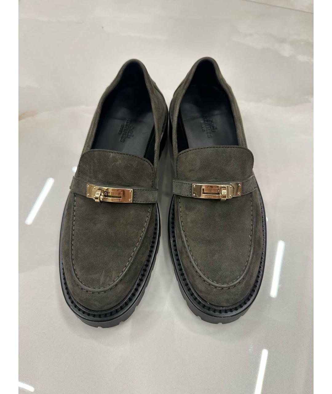 HERMES Хаки замшевые лоферы, фото 3
