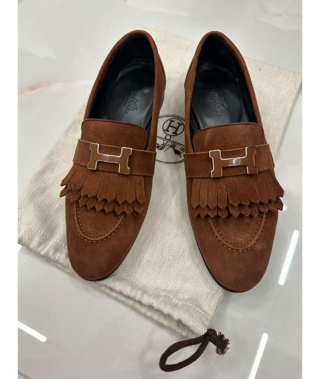 HERMES Коричневые замшевые лоферы, фото 2