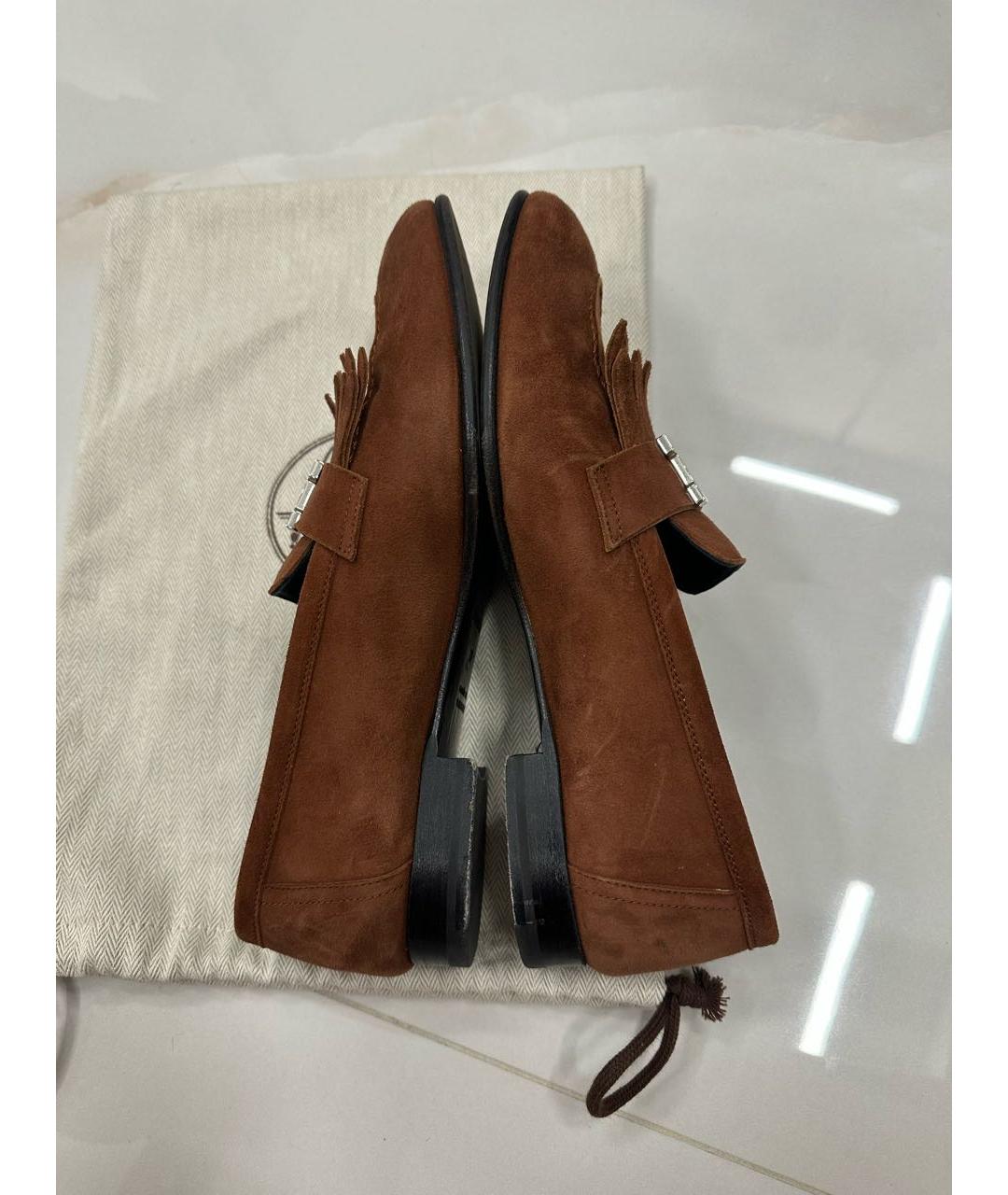 HERMES Коричневые замшевые лоферы, фото 7