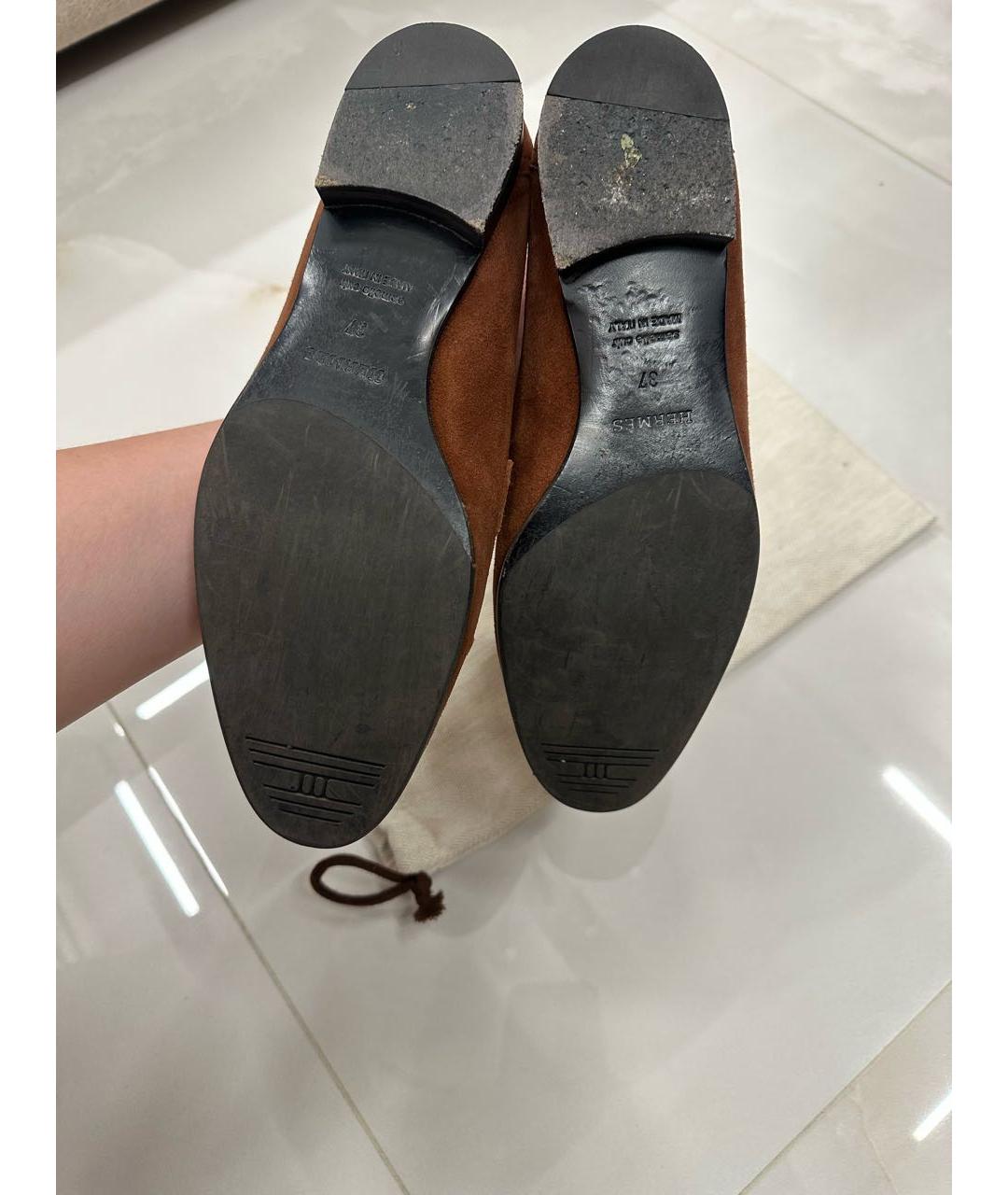 HERMES Коричневые замшевые лоферы, фото 6