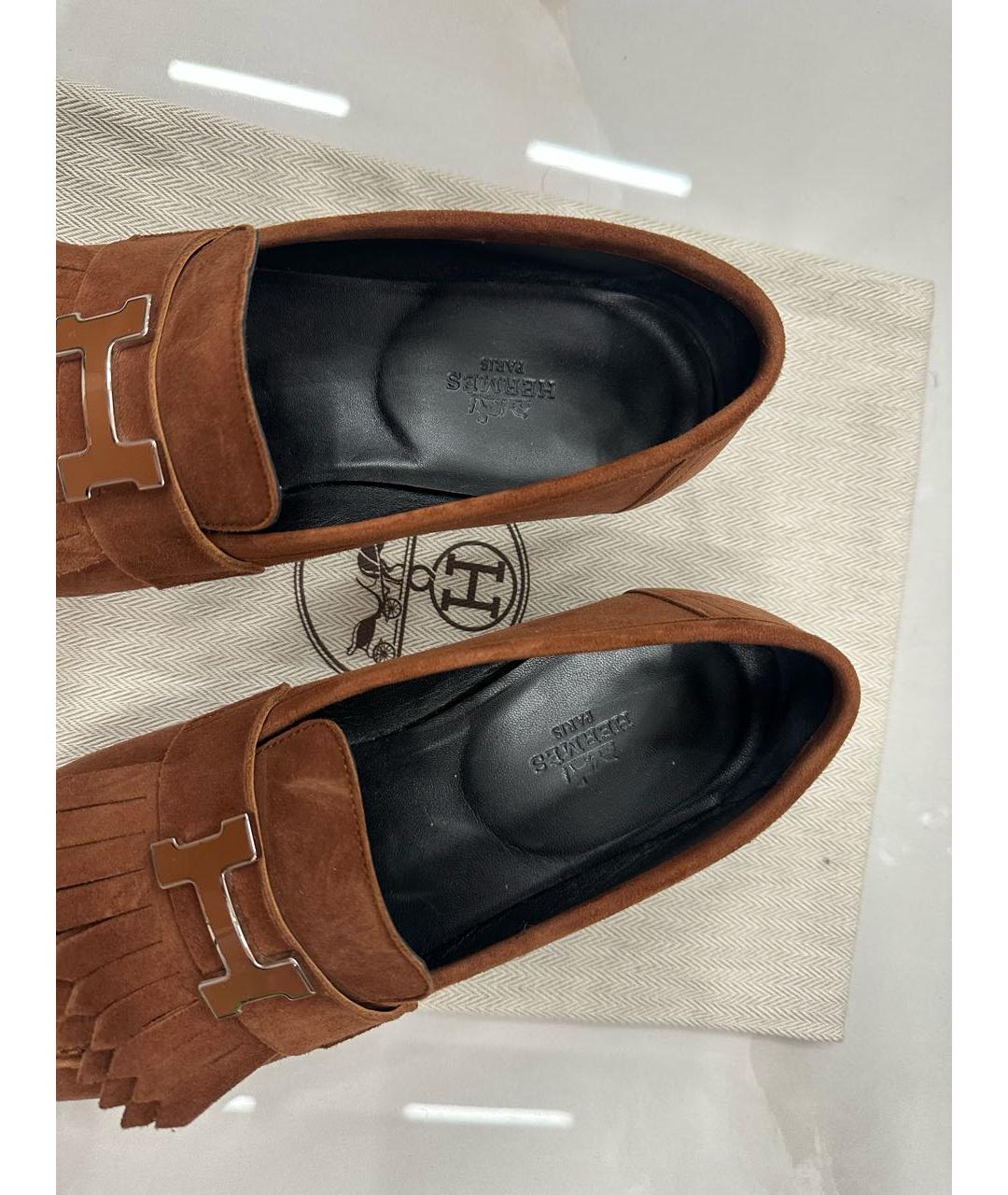 HERMES Коричневые замшевые лоферы, фото 4