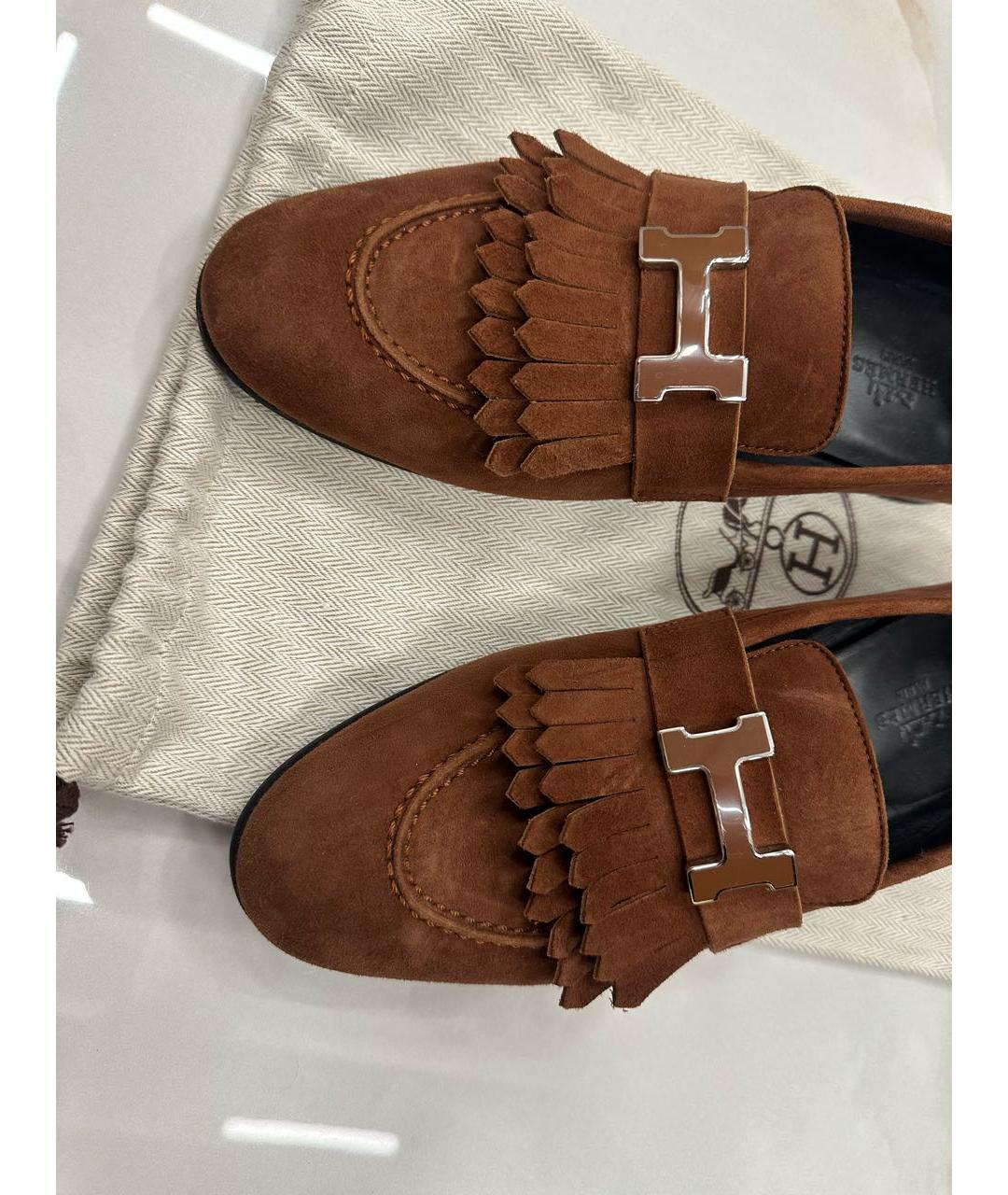 HERMES Коричневые замшевые лоферы, фото 3