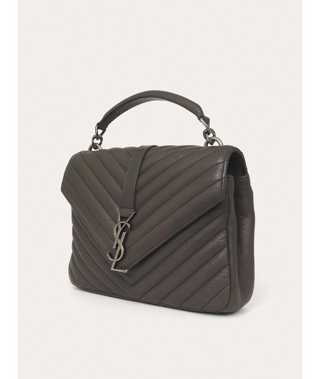 SAINT LAURENT Антрацитовая кожаная сумка через плечо, фото 2