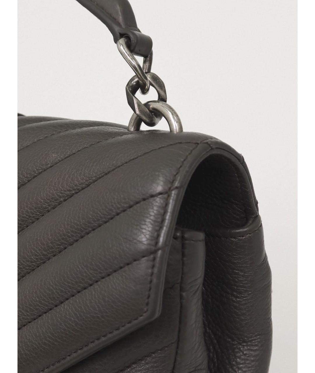 SAINT LAURENT Антрацитовая кожаная сумка через плечо, фото 7