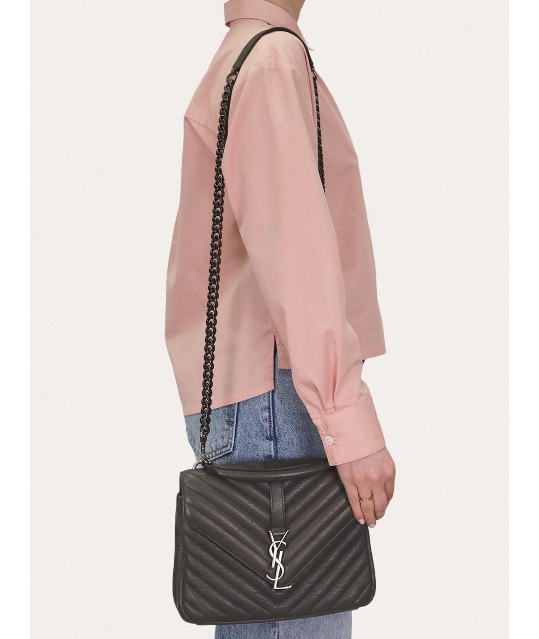 SAINT LAURENT Антрацитовая кожаная сумка через плечо, фото 8