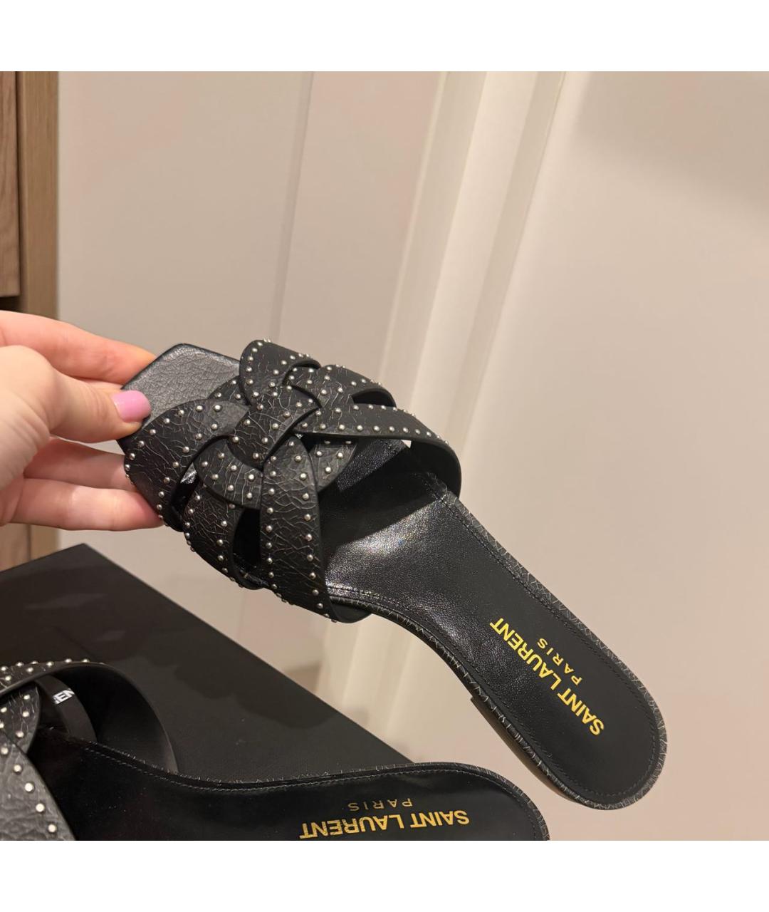 SAINT LAURENT Черные кожаные шлепанцы, фото 4