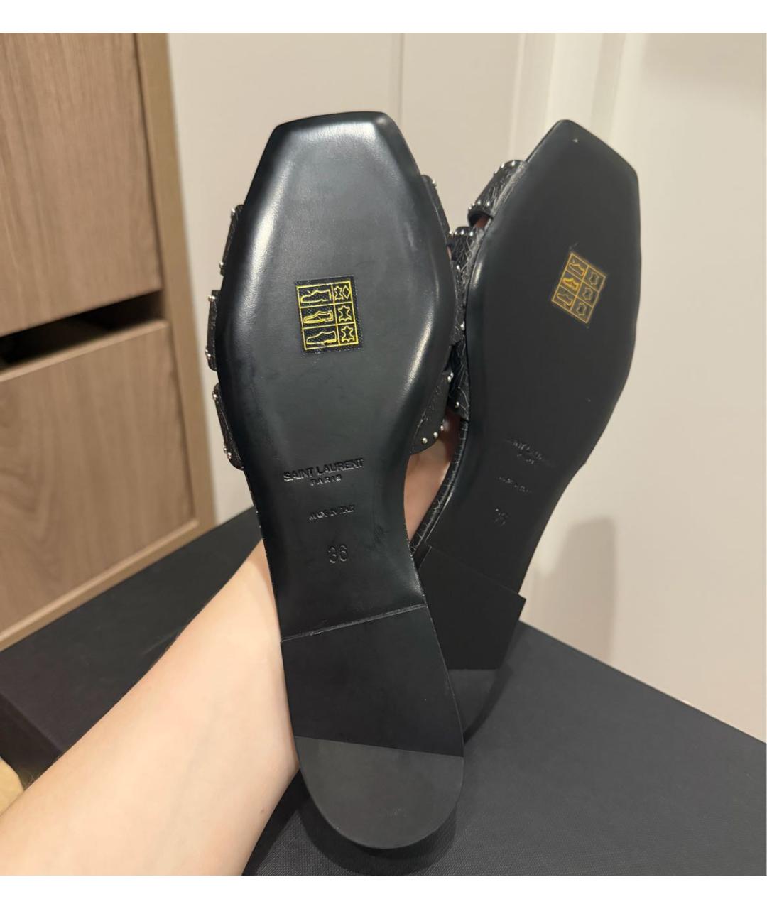 SAINT LAURENT Черные кожаные шлепанцы, фото 5