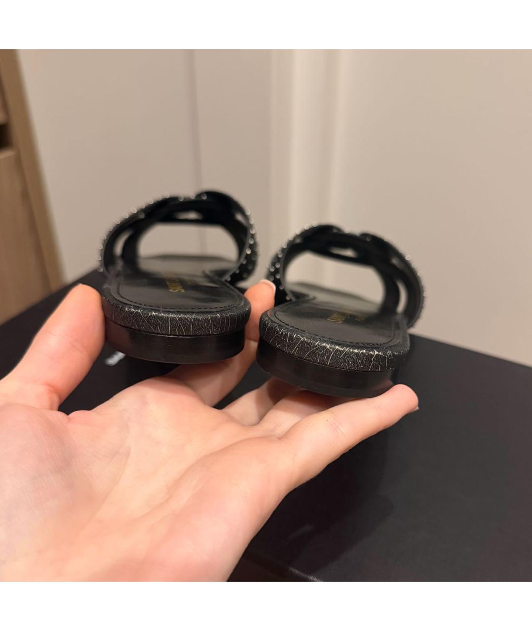 SAINT LAURENT Черные кожаные шлепанцы, фото 6