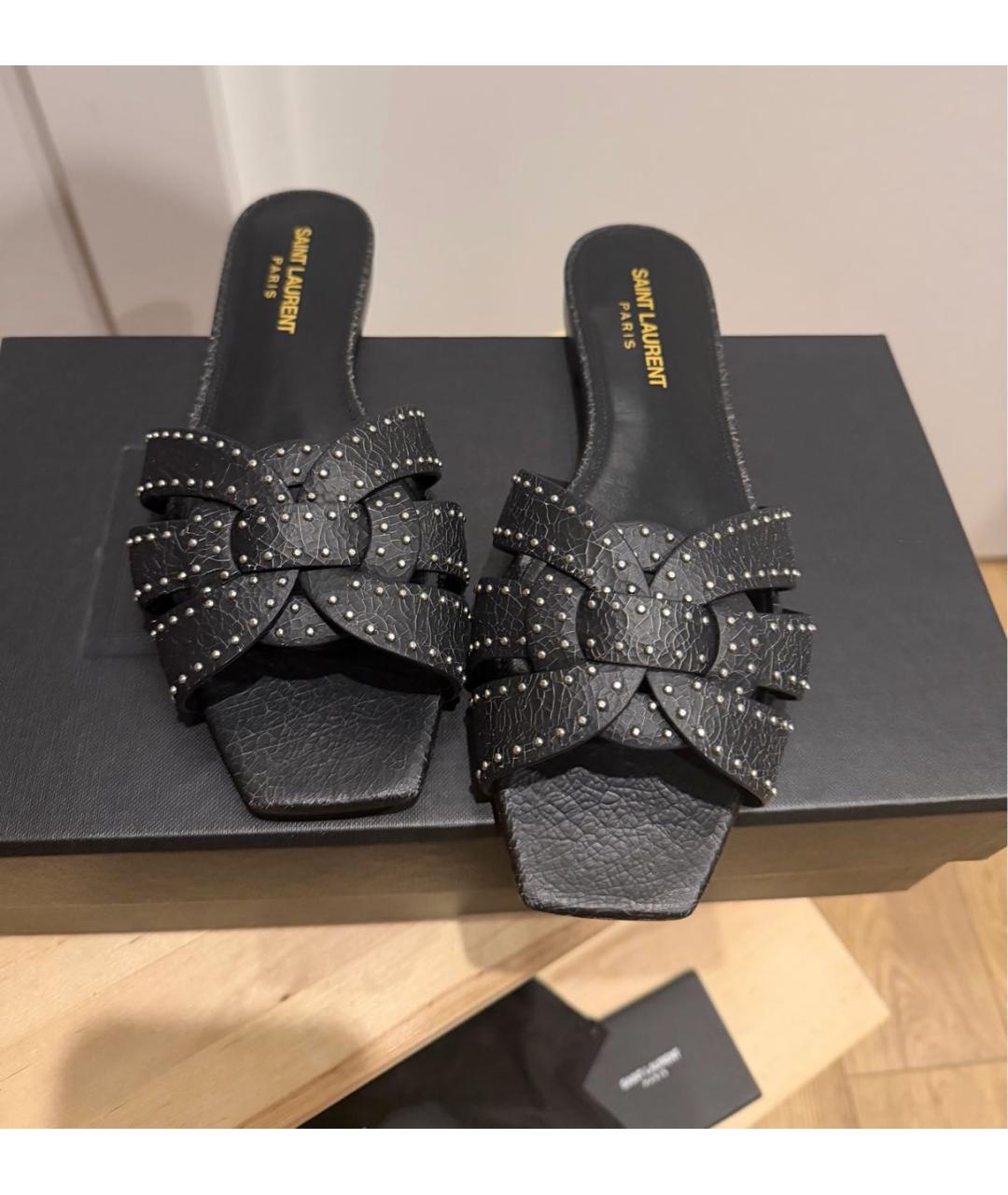 SAINT LAURENT Черные кожаные шлепанцы, фото 3
