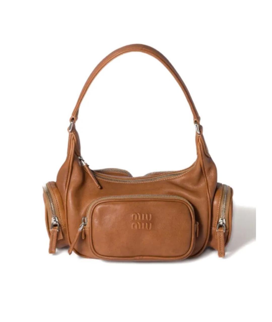 MIU MIU Коричневая кожаная сумка с короткими ручками, фото 4