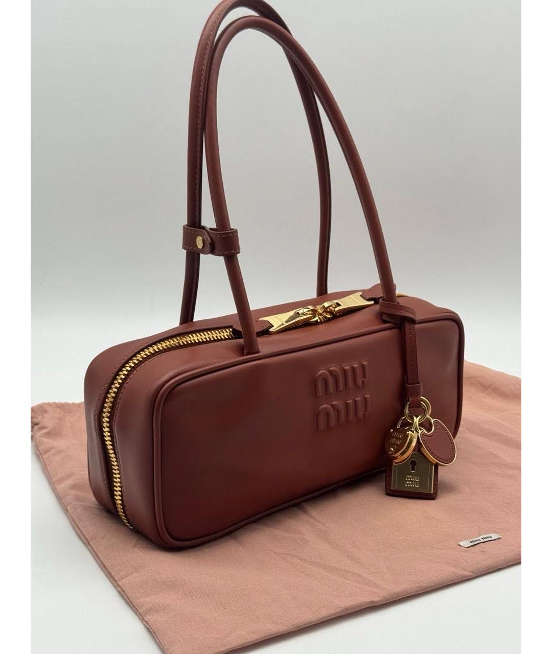 MIU MIU Коричневая кожаная сумка с короткими ручками, фото 7