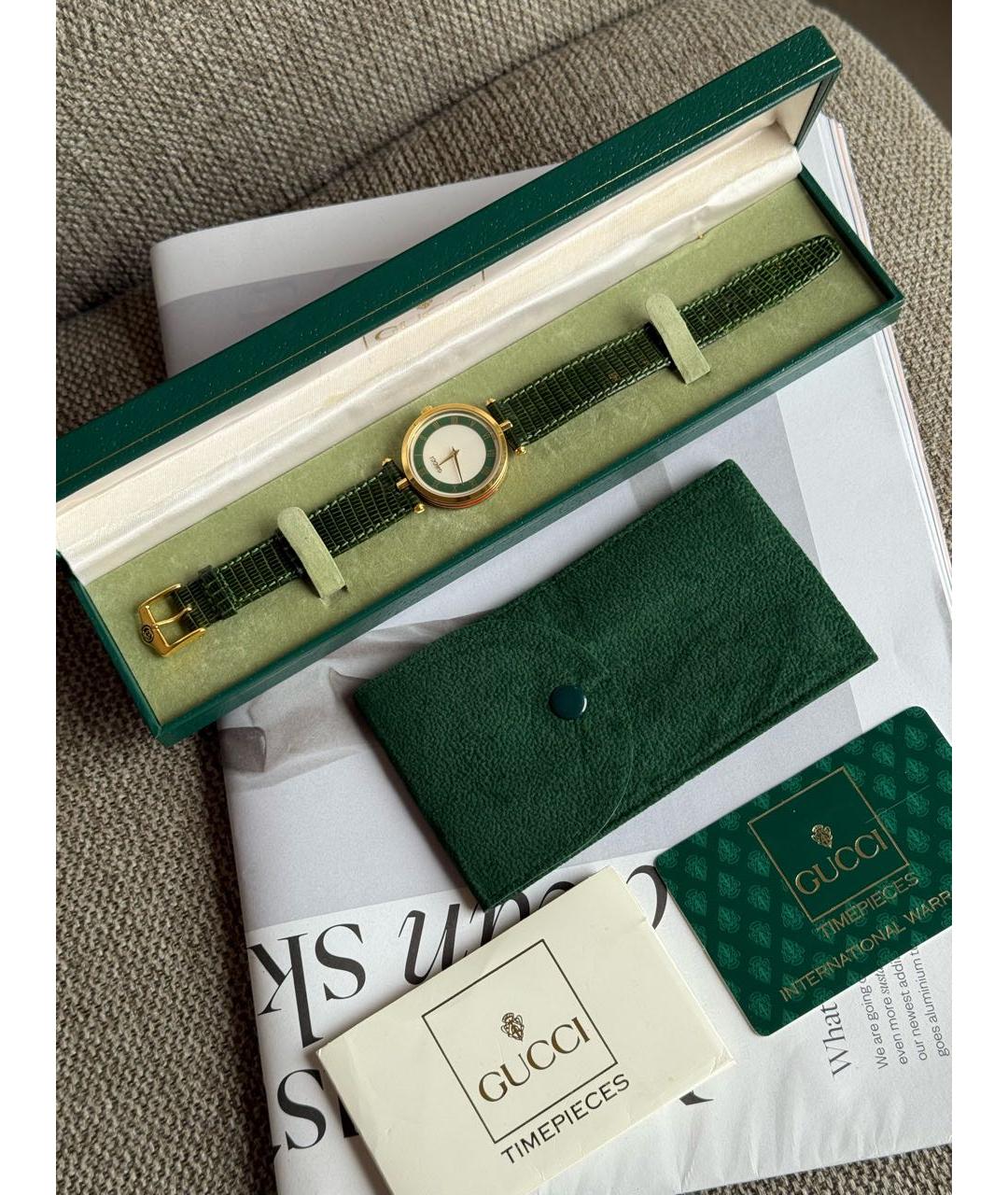 GUCCI Зеленые позолоченные часы, фото 3