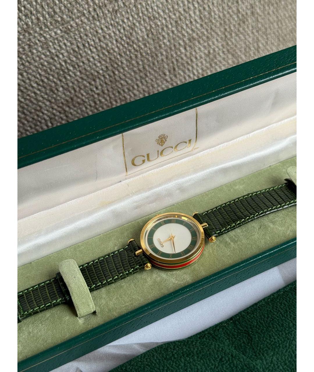 GUCCI Зеленые позолоченные часы, фото 4