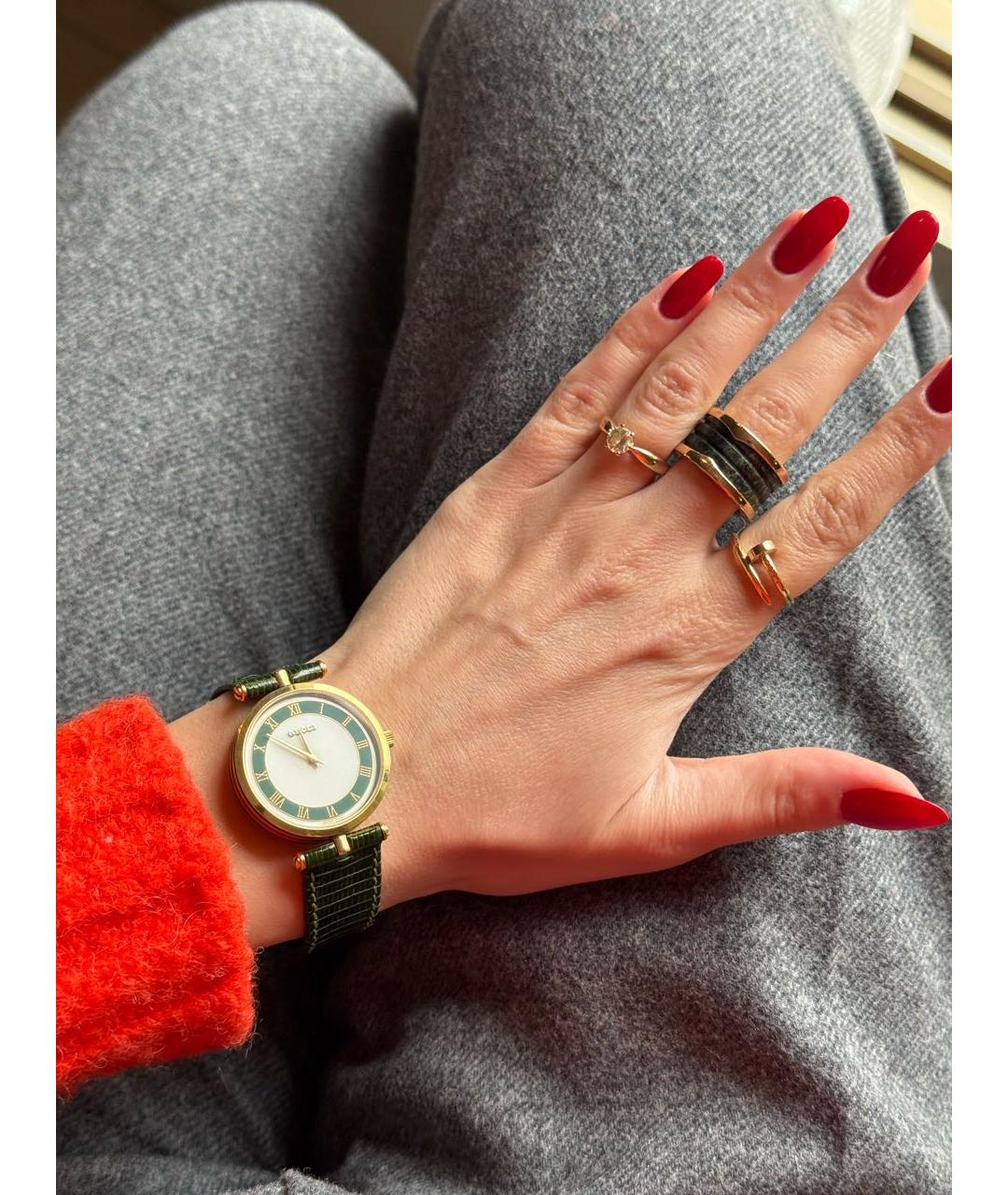 GUCCI Зеленые позолоченные часы, фото 7