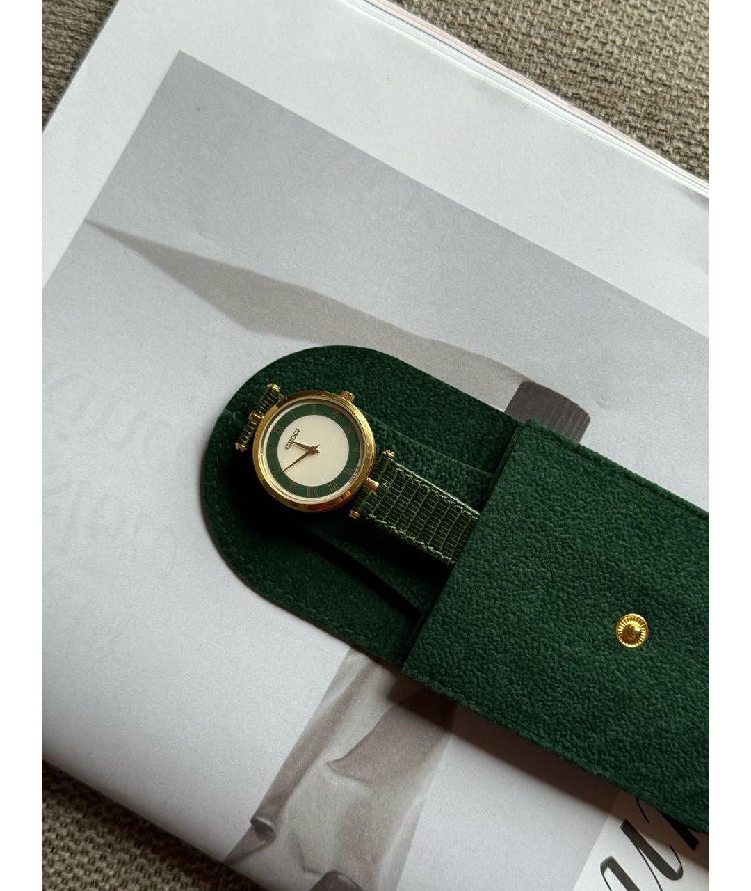 GUCCI Зеленые позолоченные часы, фото 5