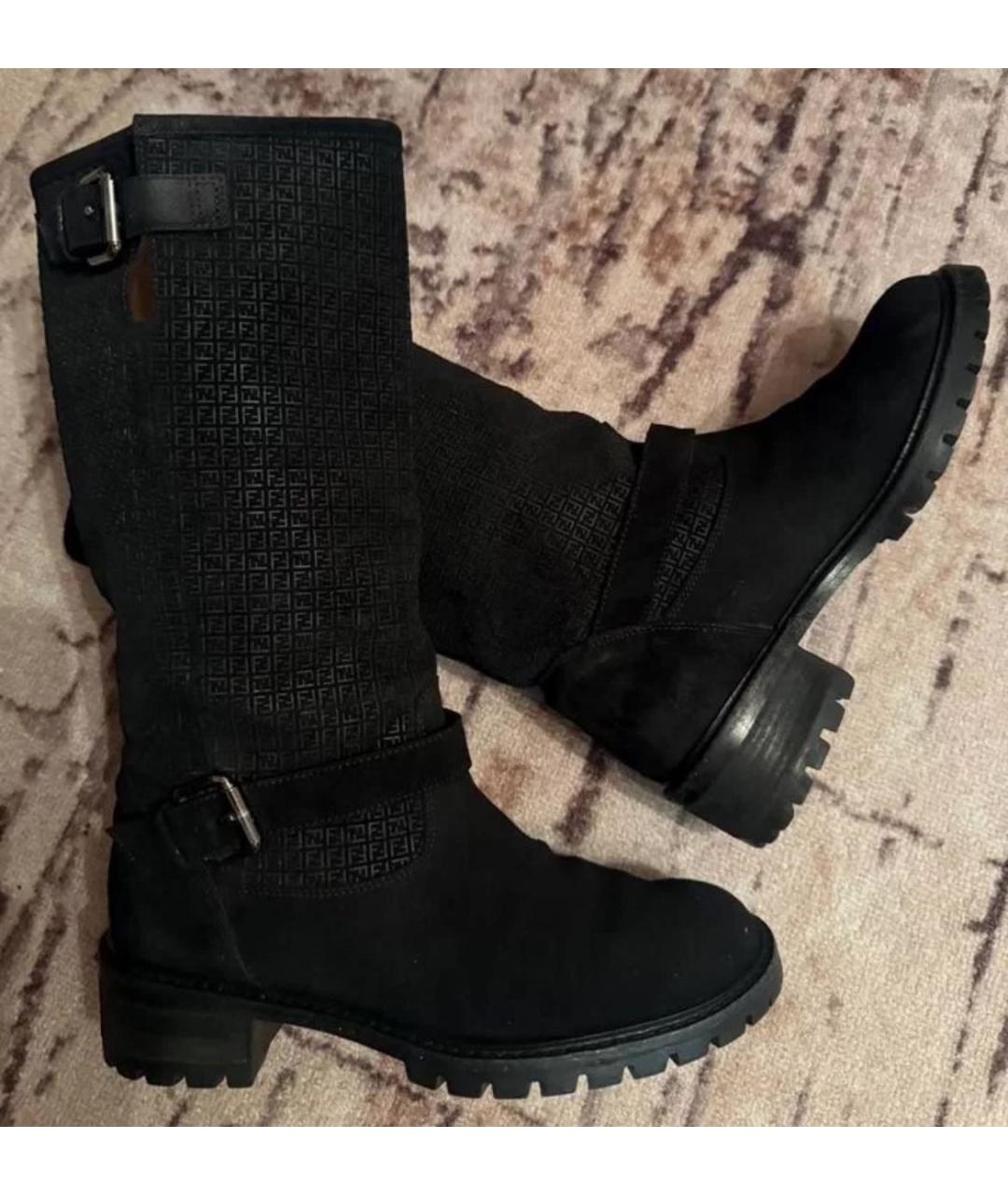 FENDI Черные замшевые сапоги, фото 6