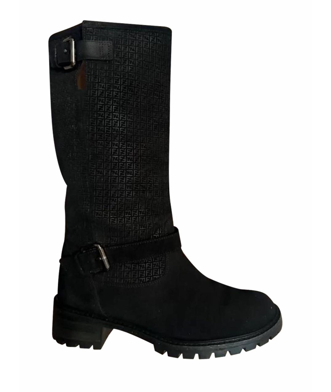 FENDI Черные замшевые сапоги, фото 1