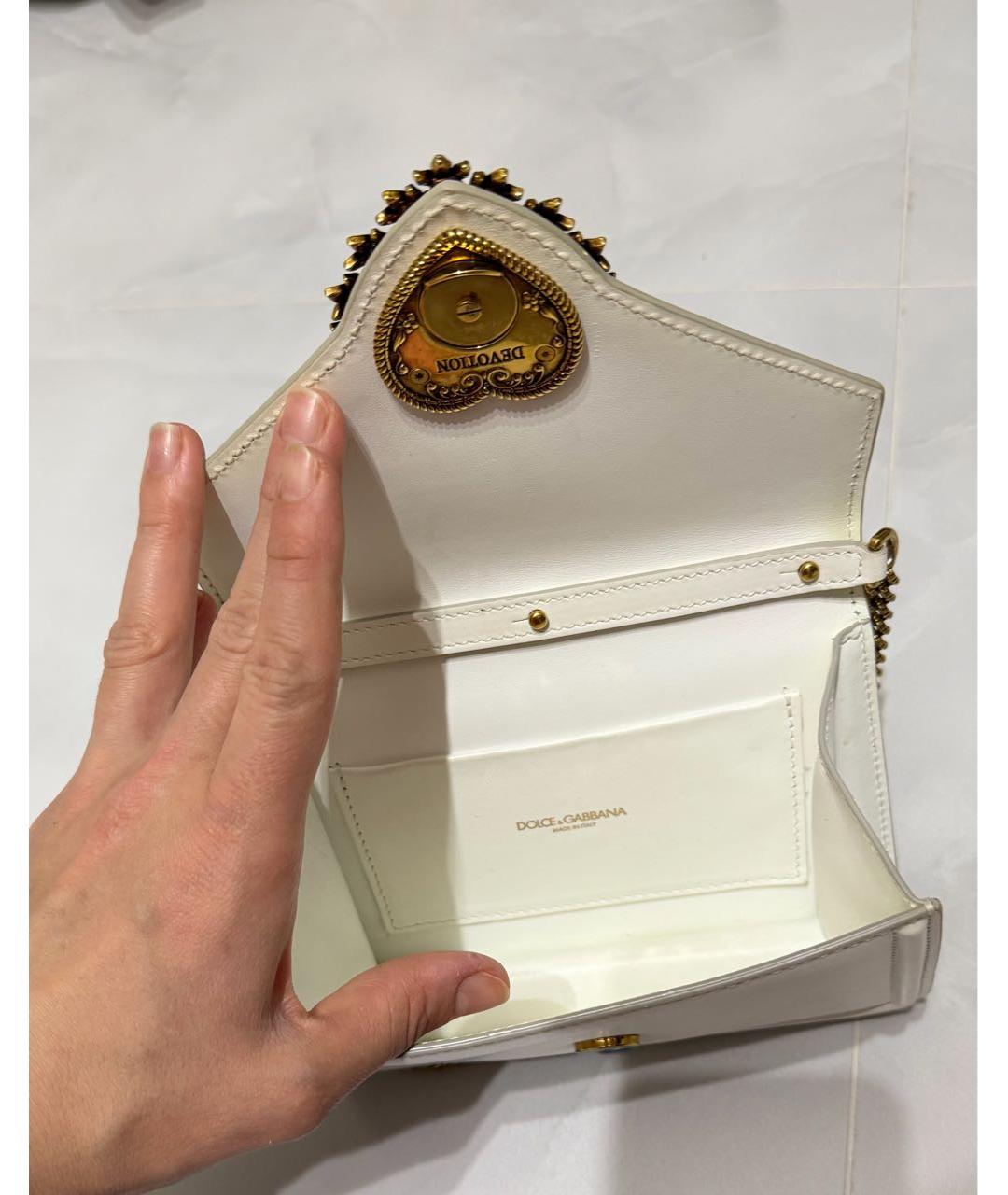 DOLCE&GABBANA Белая кожаная сумка с короткими ручками, фото 5