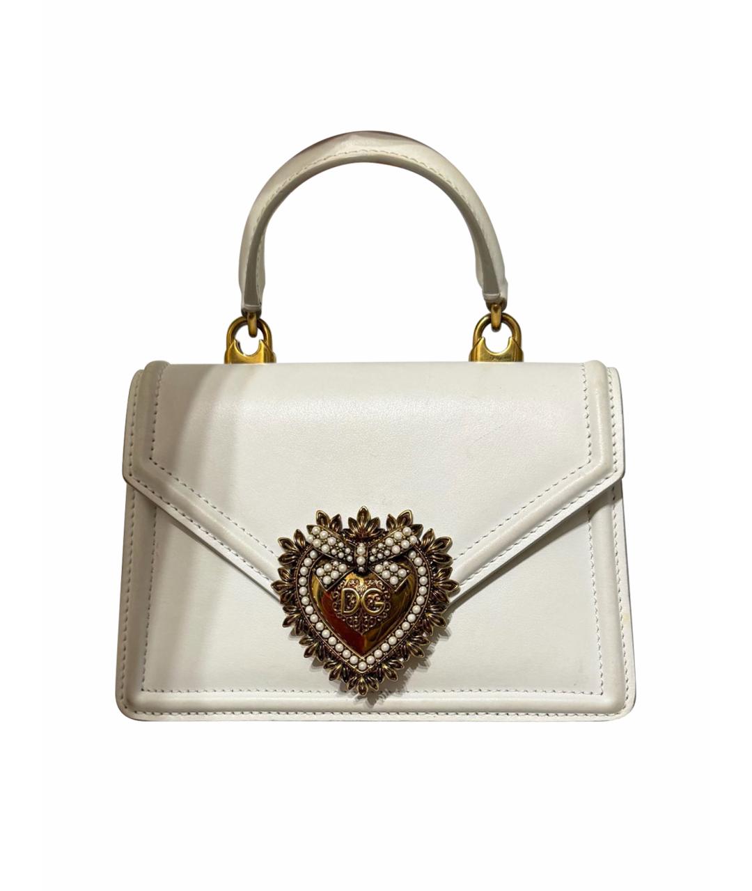 DOLCE&GABBANA Белая кожаная сумка с короткими ручками, фото 1