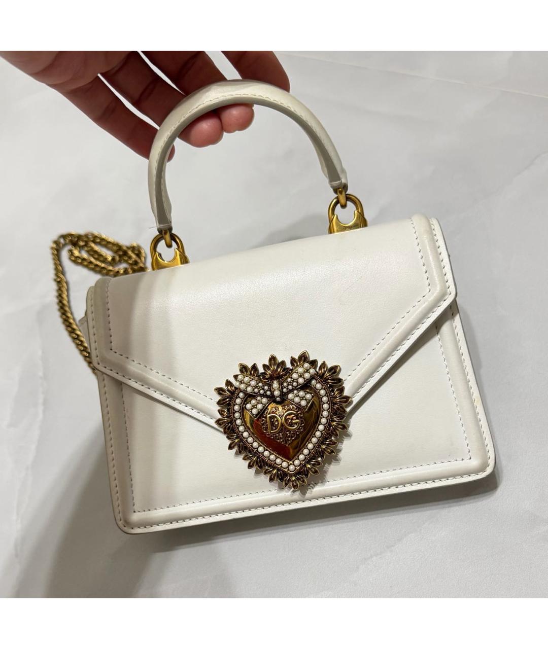 DOLCE&GABBANA Белая кожаная сумка с короткими ручками, фото 8