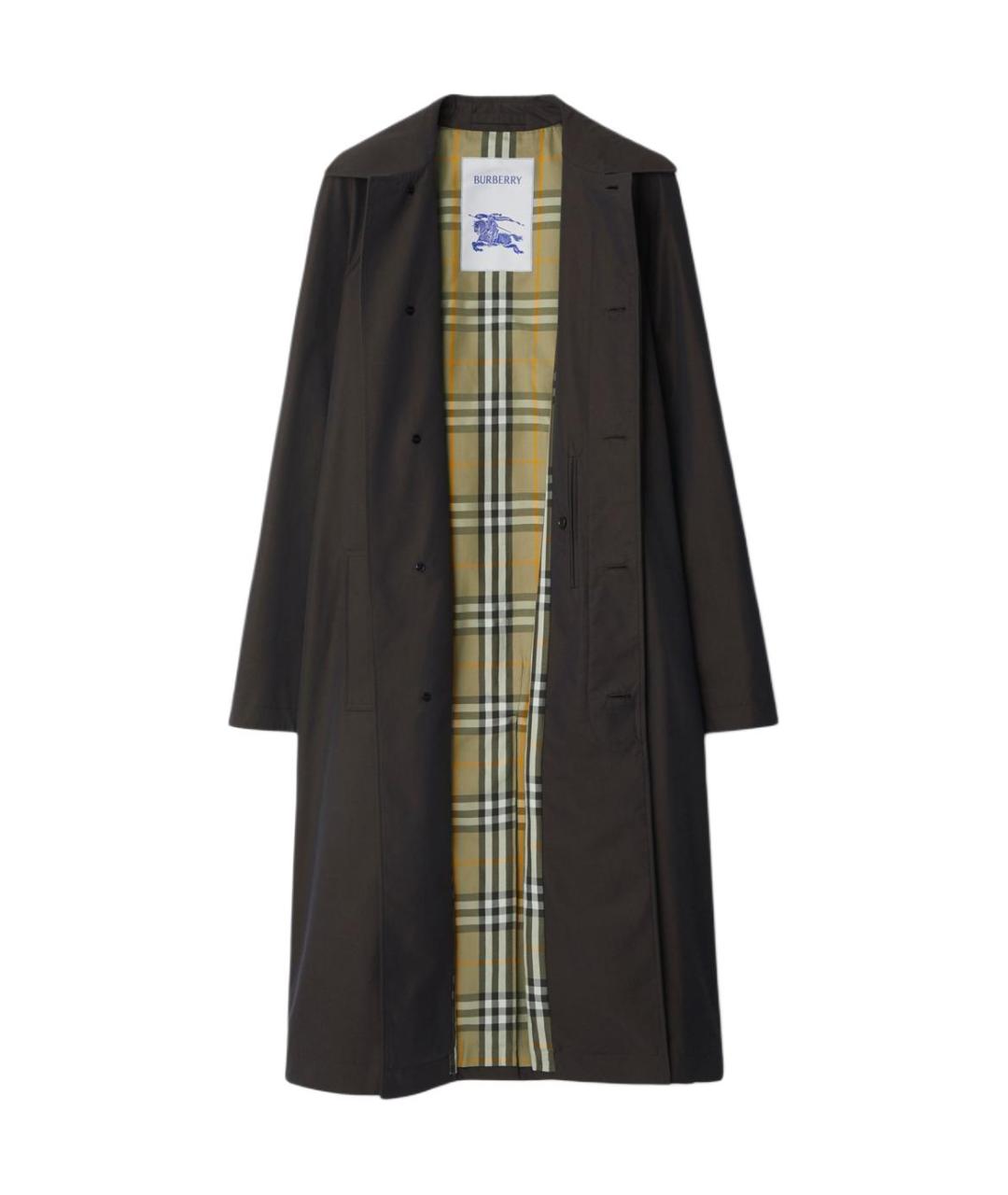 BURBERRY Черный хлопковый тренч / плащ, фото 2