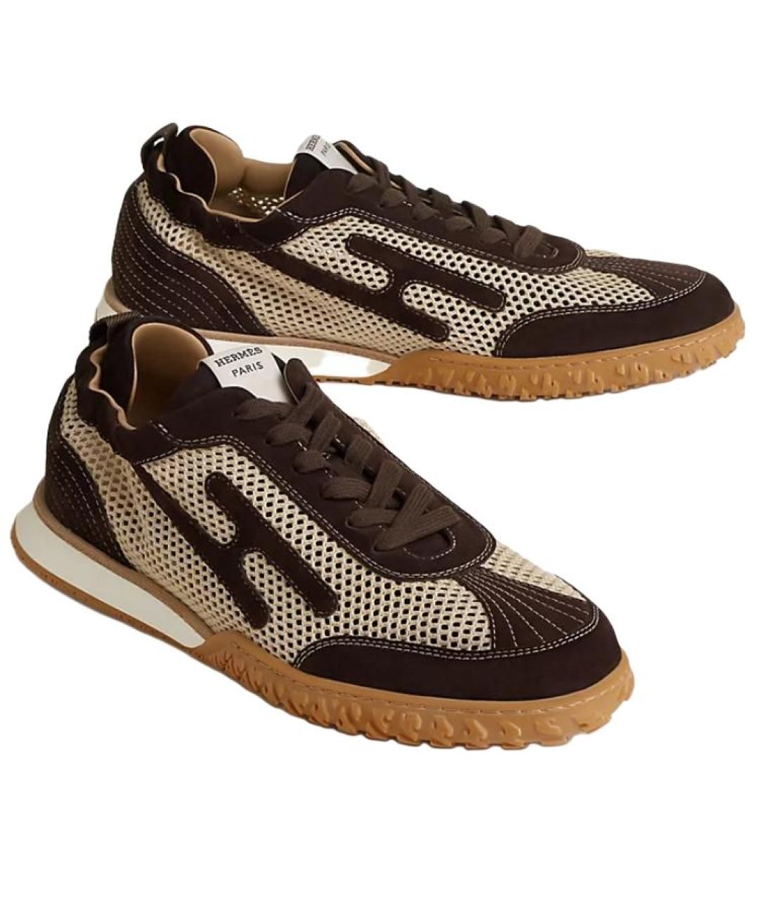 HERMES Коричневые замшевые низкие кроссовки / кеды, фото 3
