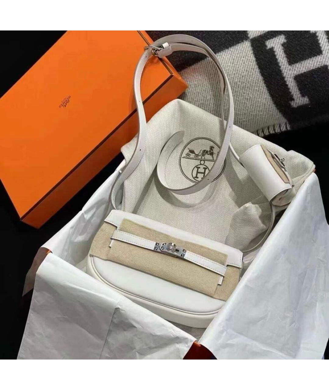 HERMES Белая кожаная сумка через плечо, фото 4