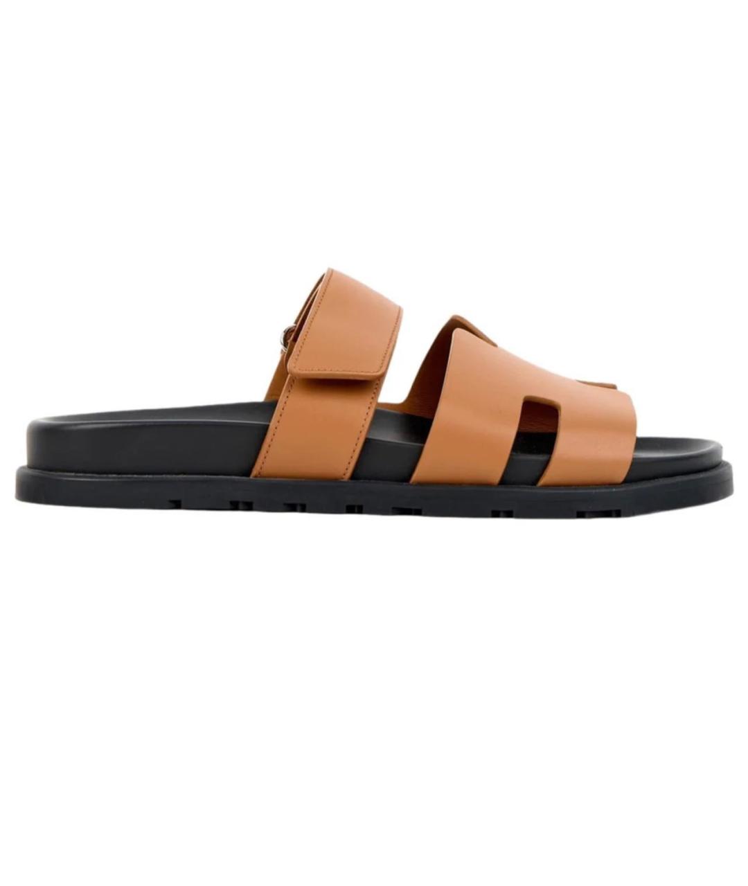 HERMES Коричневые кожаные шлепанцы, фото 8