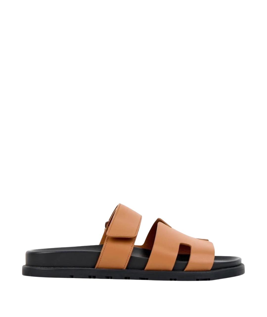 HERMES Коричневые кожаные шлепанцы, фото 1