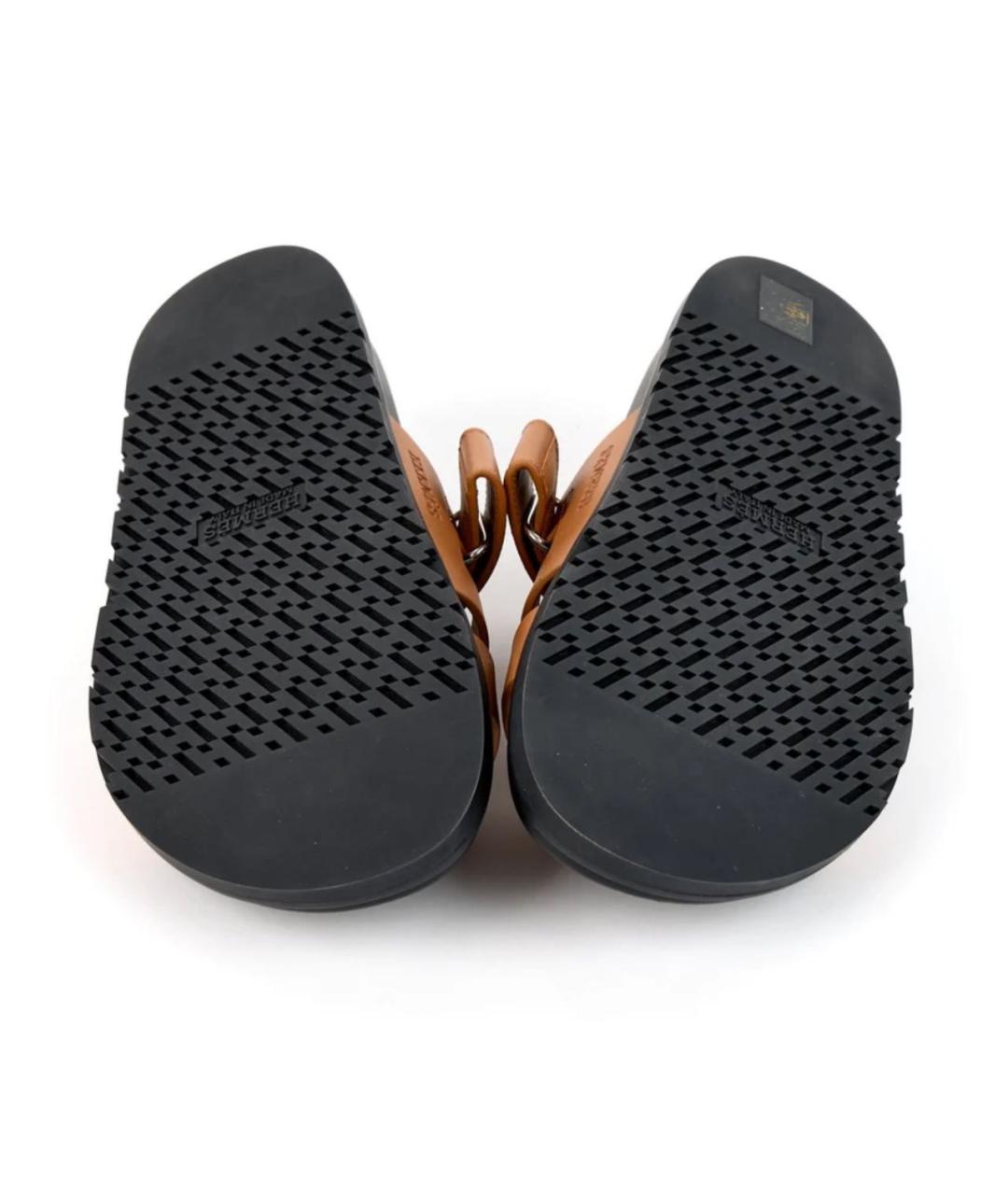 HERMES Коричневые кожаные шлепанцы, фото 4