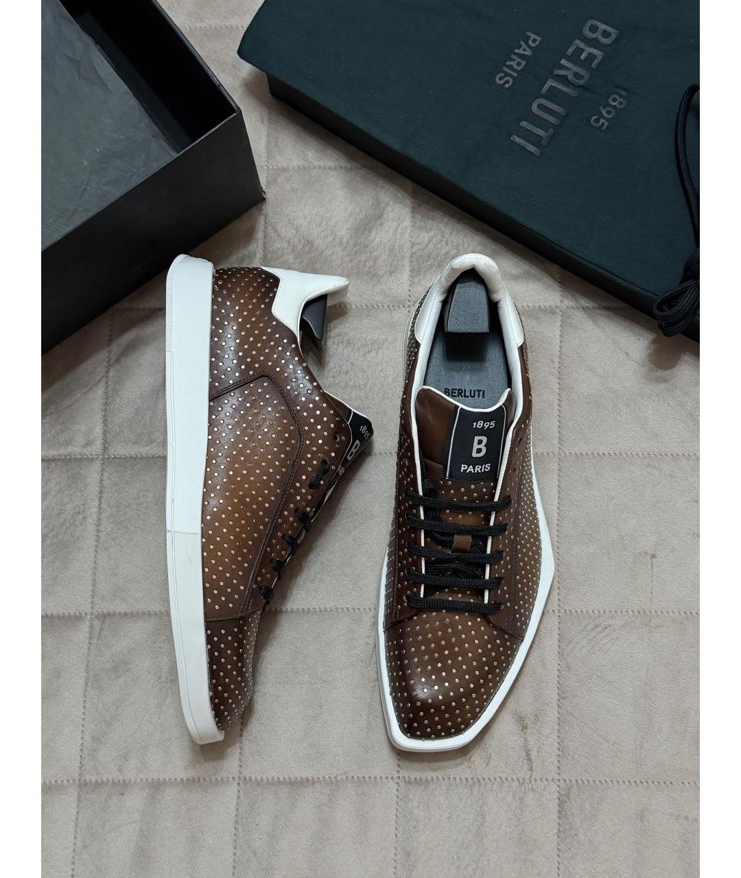 BERLUTI Коричневые кожаные низкие кроссовки / кеды, фото 4