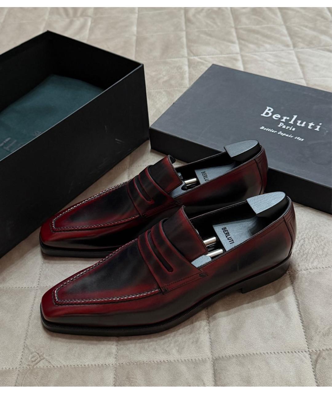 BERLUTI Бордовые кожаные лоферы, фото 8