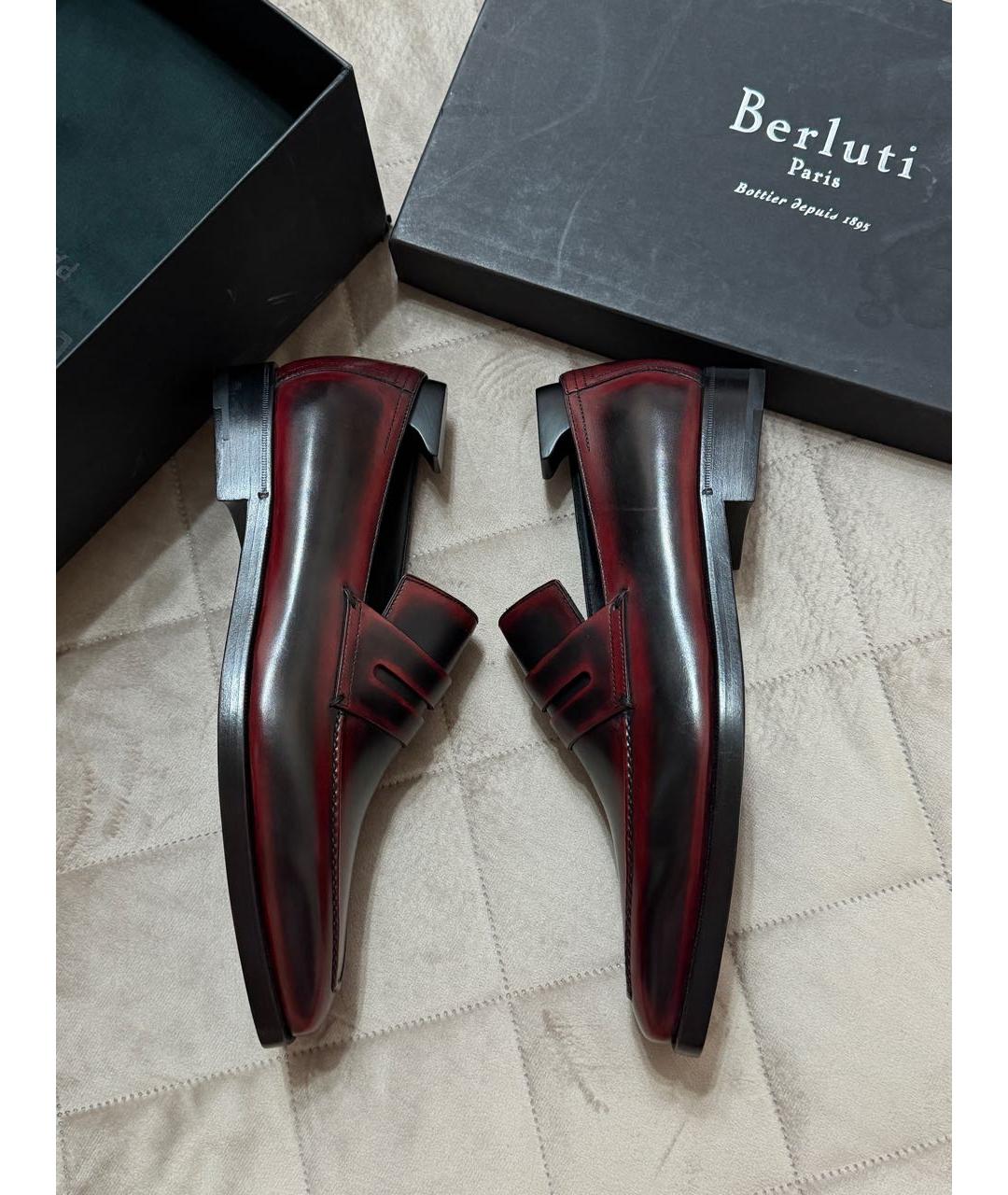 BERLUTI Бордовые кожаные лоферы, фото 5